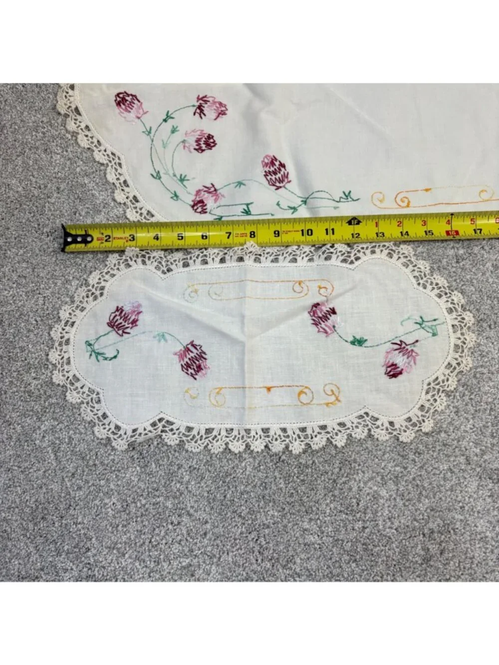 Vintage Table Topper Dresser Doily Unbranded Embroidered Lace Accent Flawed